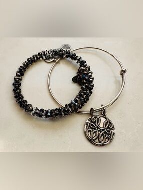 Alex and Ani Black Beaded & Silver Charm Bangle Set